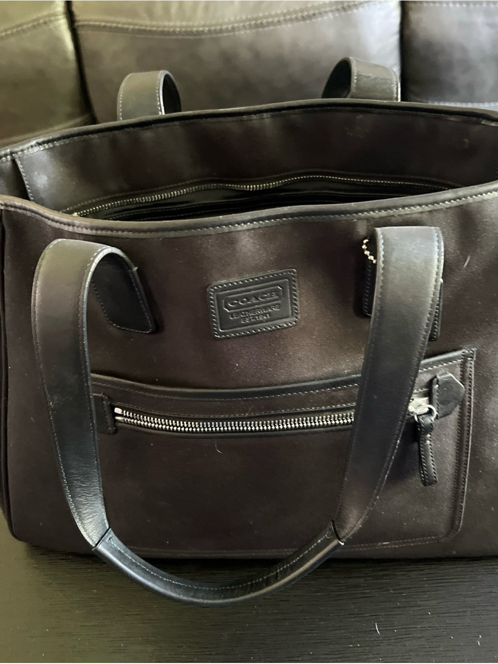 Coach Black Canvas with Black Leather Handles Tote/Diaper Bag